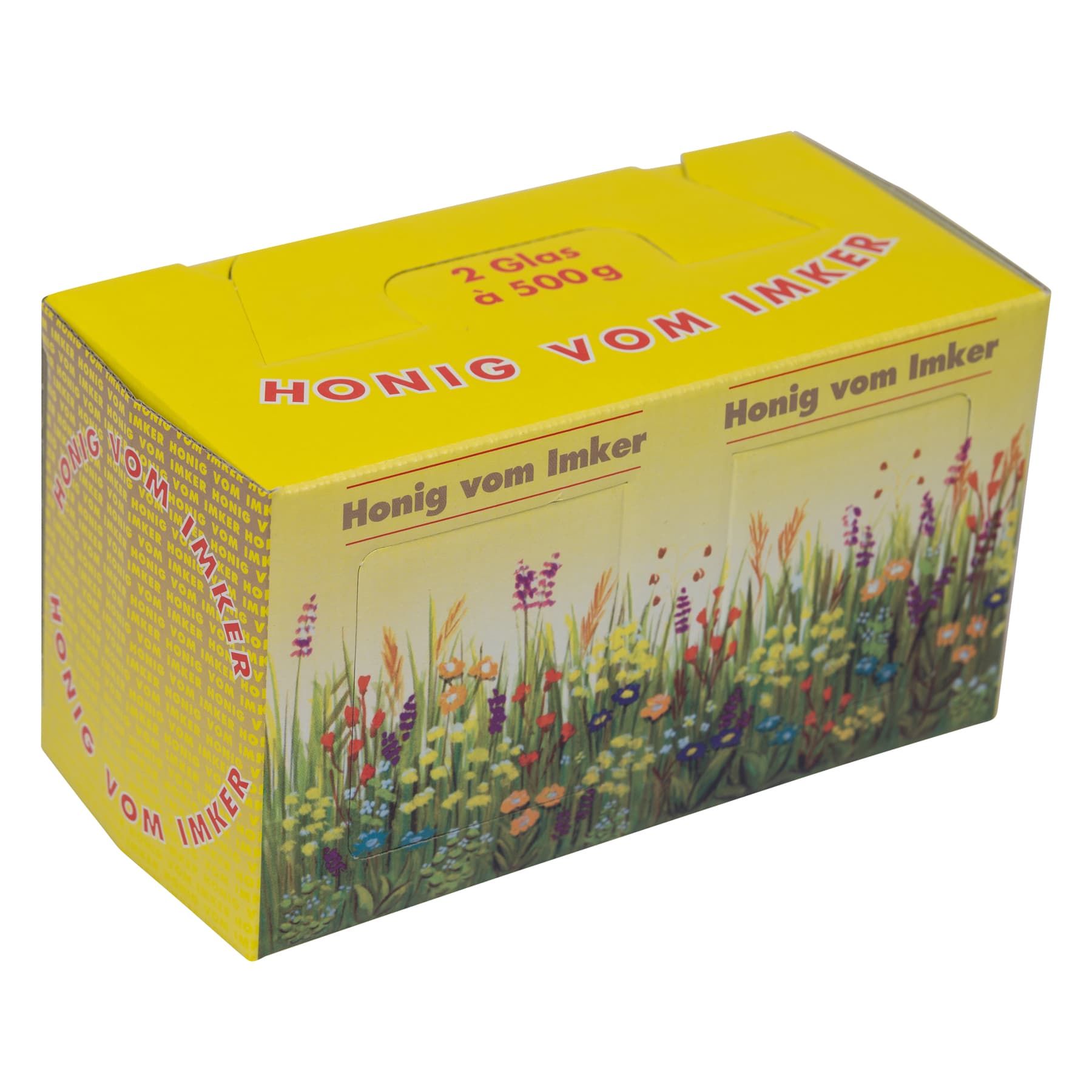 Kartonverpackung Blumenwiese für 2 Gläser Honig 500 g