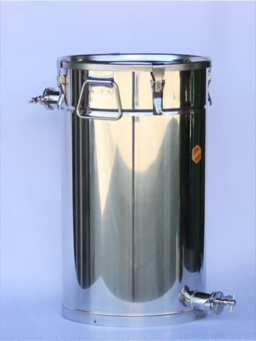 Siebbehälter und Abfüllbehälter mit 2. Hahn und Spannverschlüssen 50 kg, Marke Siegerland