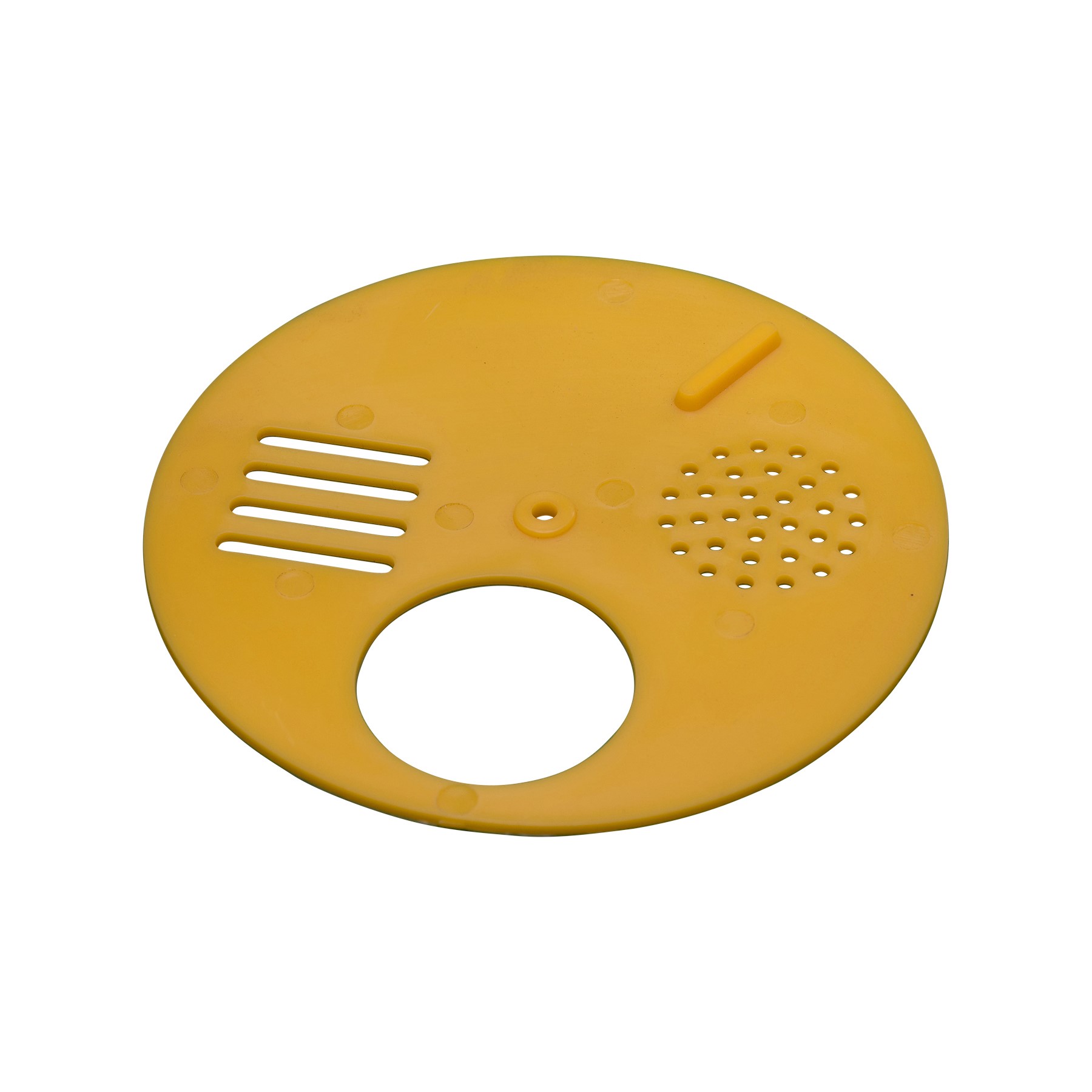 Große Fluglochrosette (Drehscheibe 12,5 cm Durchmesser)  gelb als Fluglochverschlußscheibe aus Kunststoff
