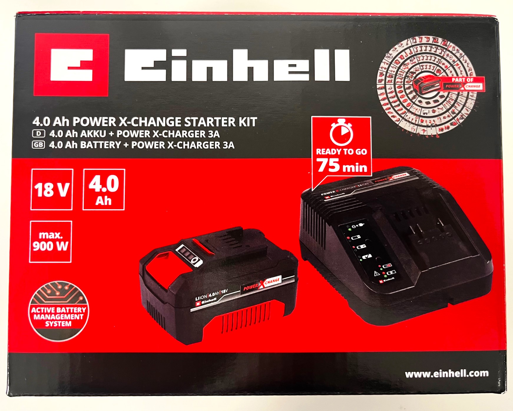  4,0 Ah Akku inkl. Ladegerät von Einhell "18 V 4,0 Ah PXC StarterKit B1"