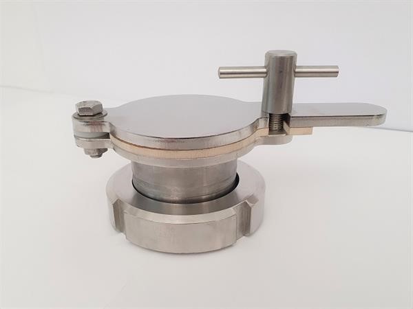Quetschhahn 2" mit DN 50 Kegelstutzen u.Überwurfmutter zum Aufschraubn auf ein DN 50 MIlchaußengewinde, originial CFM