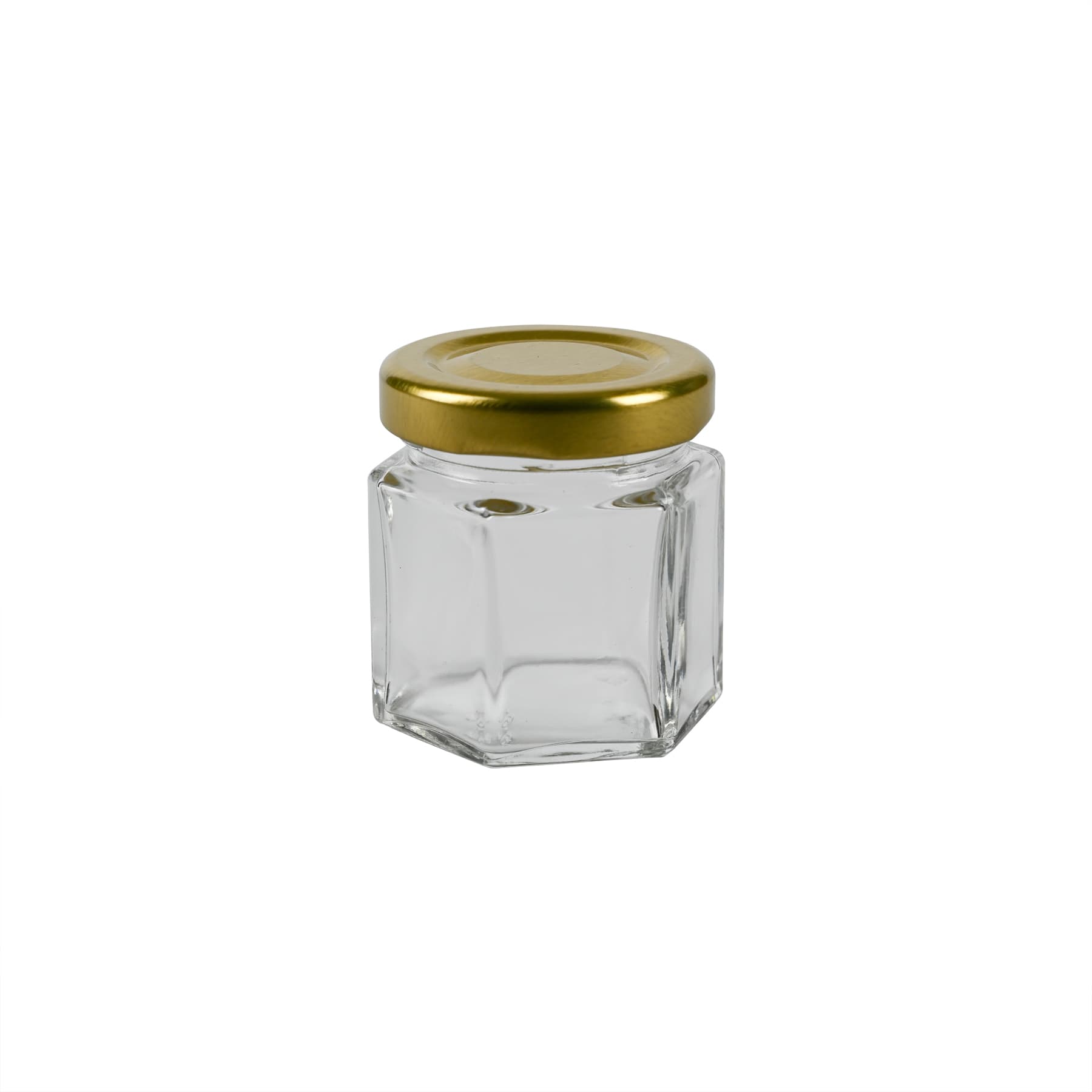 Sechseckglas 45 ml mit TO Metalldeckel gold 43 mm für ca. 50 g Honig