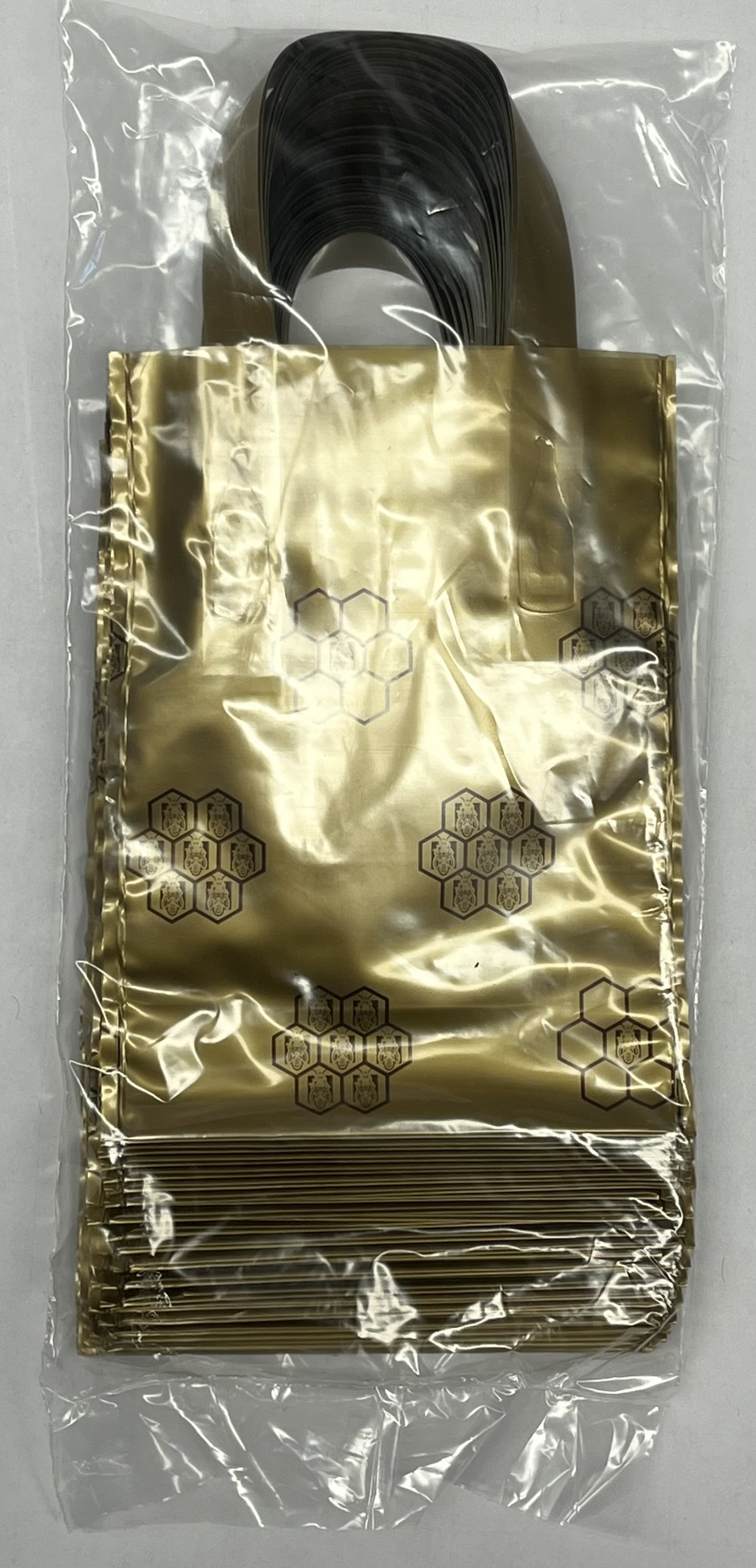 Geschenkbeutel 25 St. für 1 Glas Honig 250 g, dekorativer PE Beutel mit Wabenmuster verziert, Variante WEIß