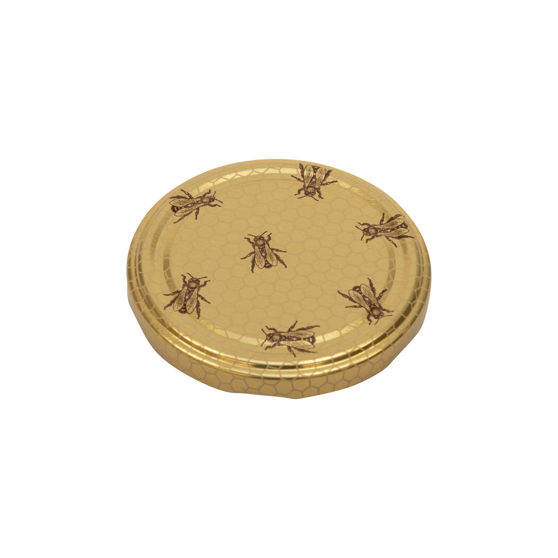 Twist  Off Deckel 82 mm gold mit Wabenmuster und kleinen Bienen